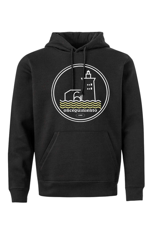 Hoodie con Faro Blanco y Olas Amarillas
