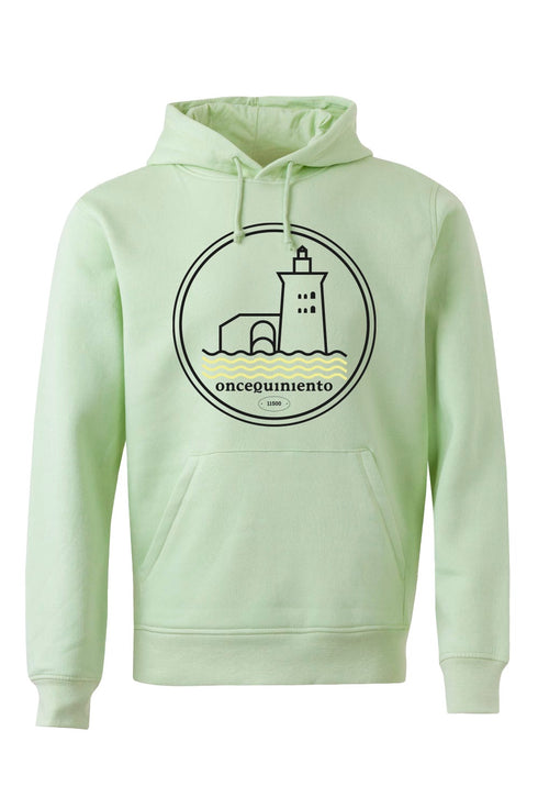 Hoodie con Faro Negro y Olas Amarillas