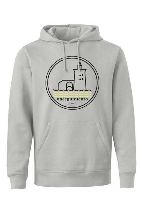 Hoodie con Faro Negro y Olas Amarillas