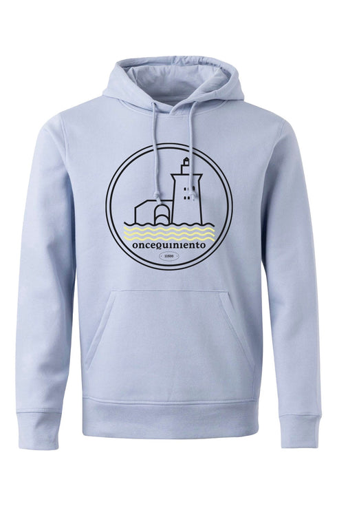 Hoodie con Faro Negro y Olas Amarillas