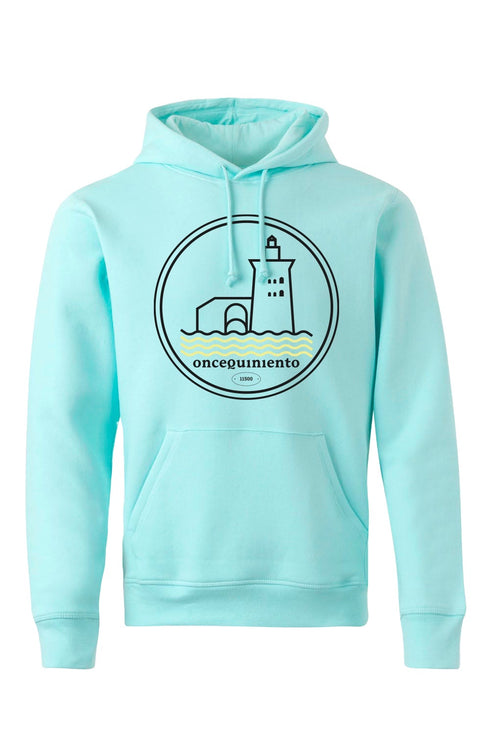 Hoodie con Faro Negro y Olas Amarillas