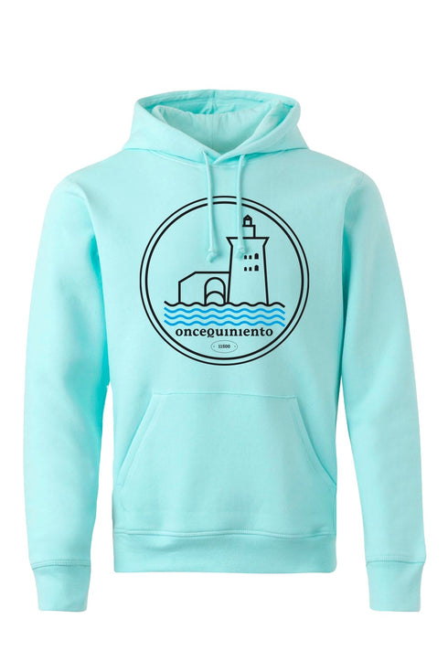 Hoodie con Faro Negro y Olas Azules