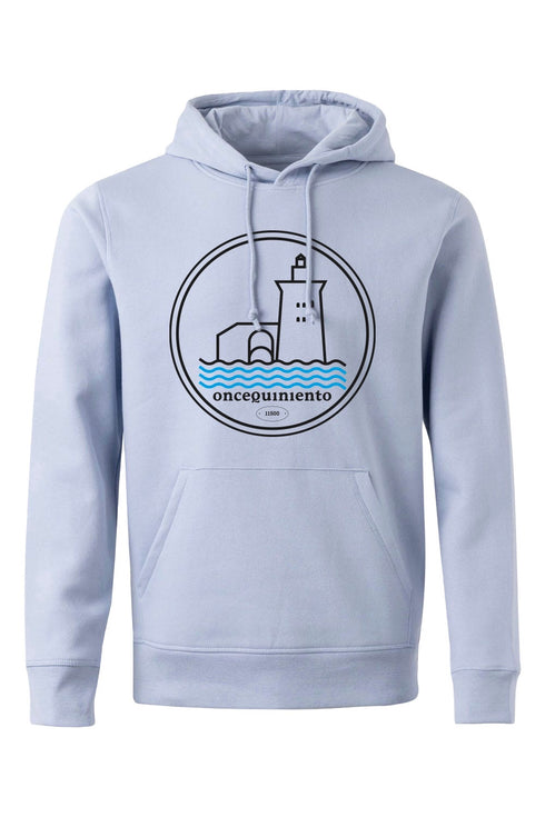 Hoodie con Faro Negro y Olas Azules