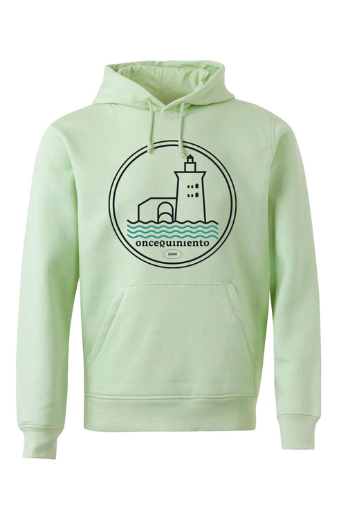 Hoodie con Faro Negro y Olas Verdes