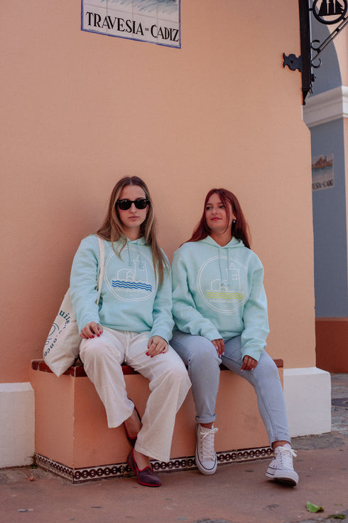 Hoodie con Faro Blanco y Olas Amarillas