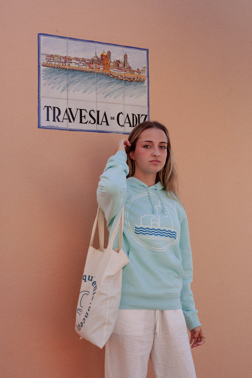Hoodie con Faro Blanco y Olas Azules