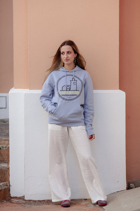 Hoodie con Faro Negro y Olas Amarillas